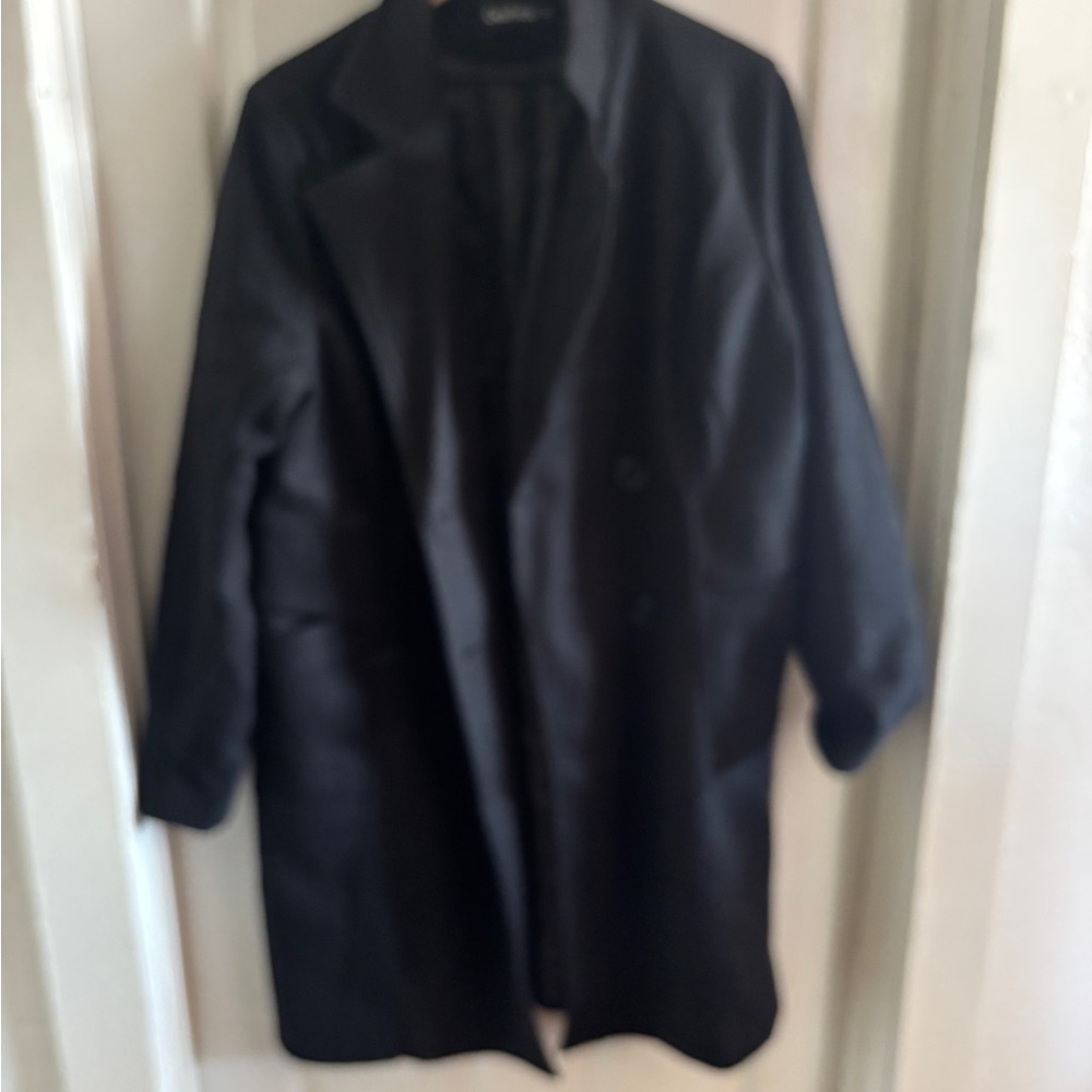 Basic Double Breasted Mid Long Wool Blend Pea Coat - image 2